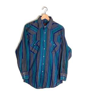 Vtg western plaid pearl snap button long sleeve shirt size medium cowboy rodeo